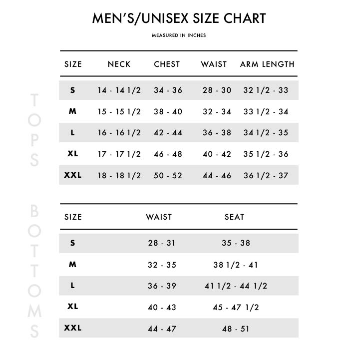 Blue Corner Size Chart Unisex